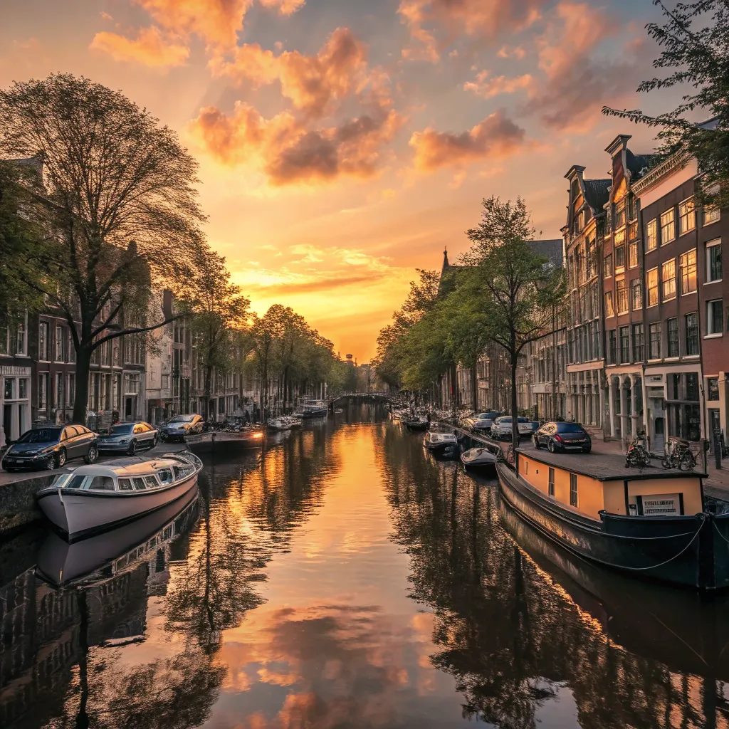 Amsterdam canals during sunset