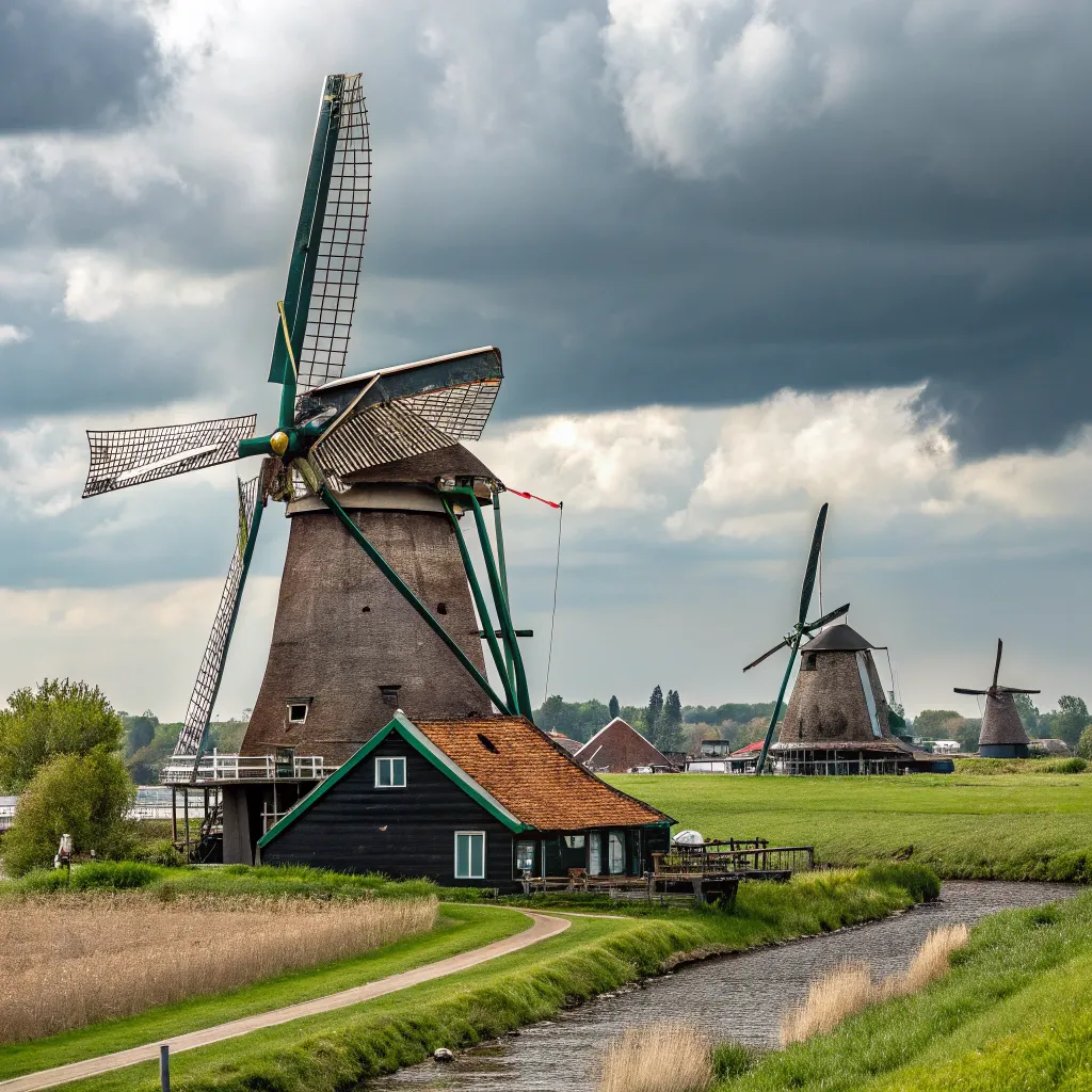 Traditional Dutch windmills